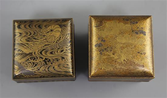 Three Japanese gilt and silver decorated lacquer boxes, late 19th / early 20th century, both 8cm